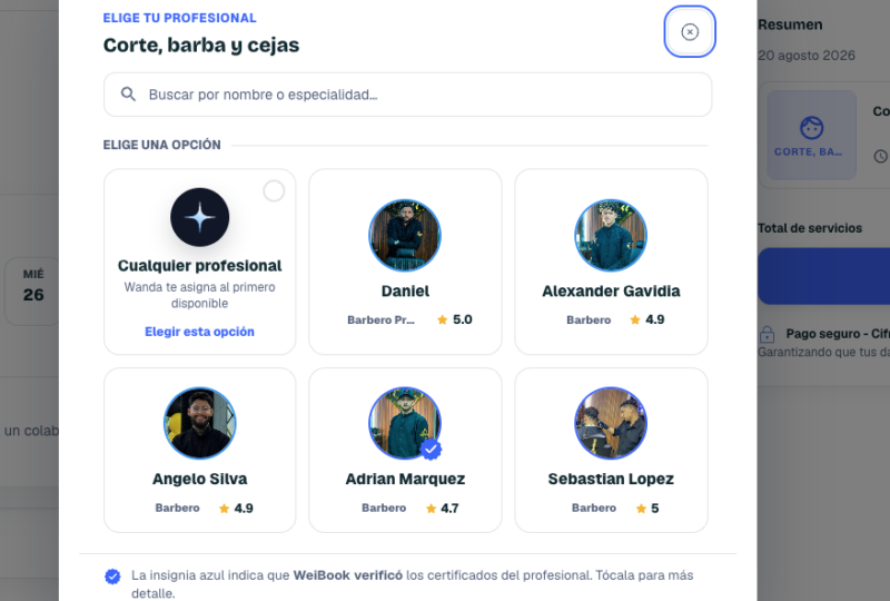 Verificación de barberos en WeiBook